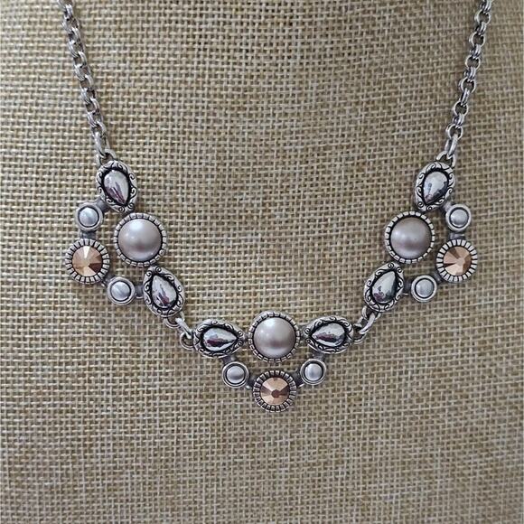 Brighton Pastille Jeweled Collar Bibb Gold Pearl‎ and Silver Necklace New - Picture 10 of 10